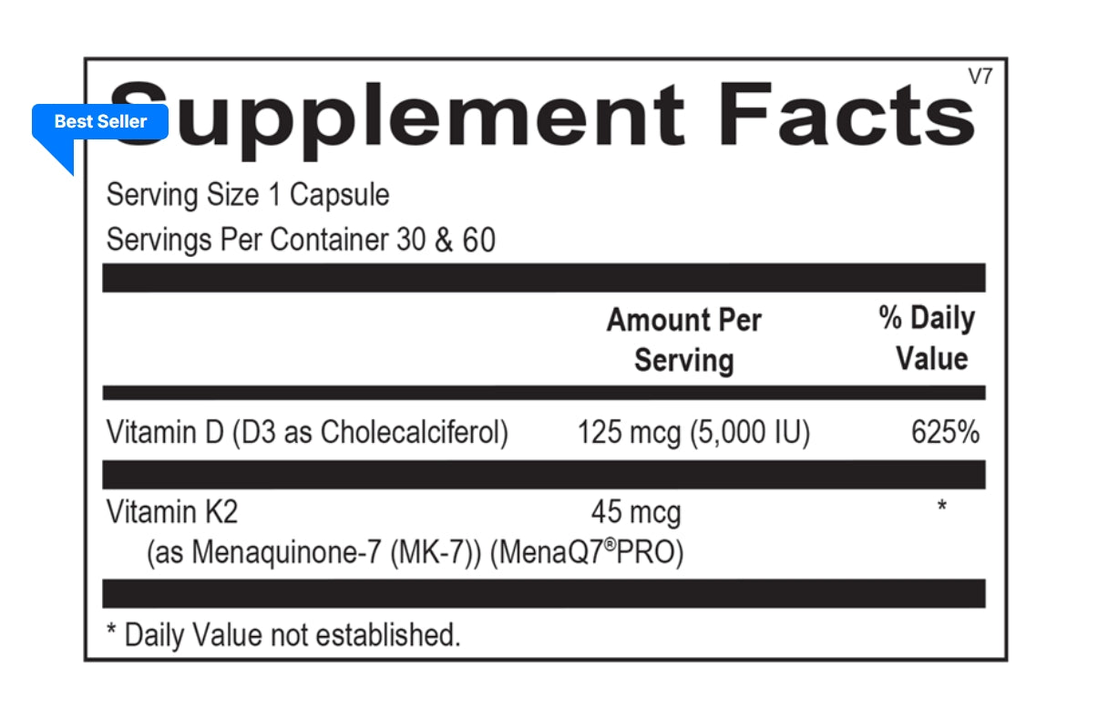 美國Ortho Molecular Product 維生素D3 5000IU + K2 ,60粒 膠囊