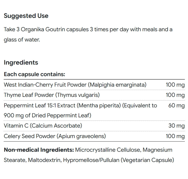 加拿大直送Organika 痛风灵 Goutrin, 270 Capsules(Organika最热卖产品之一)