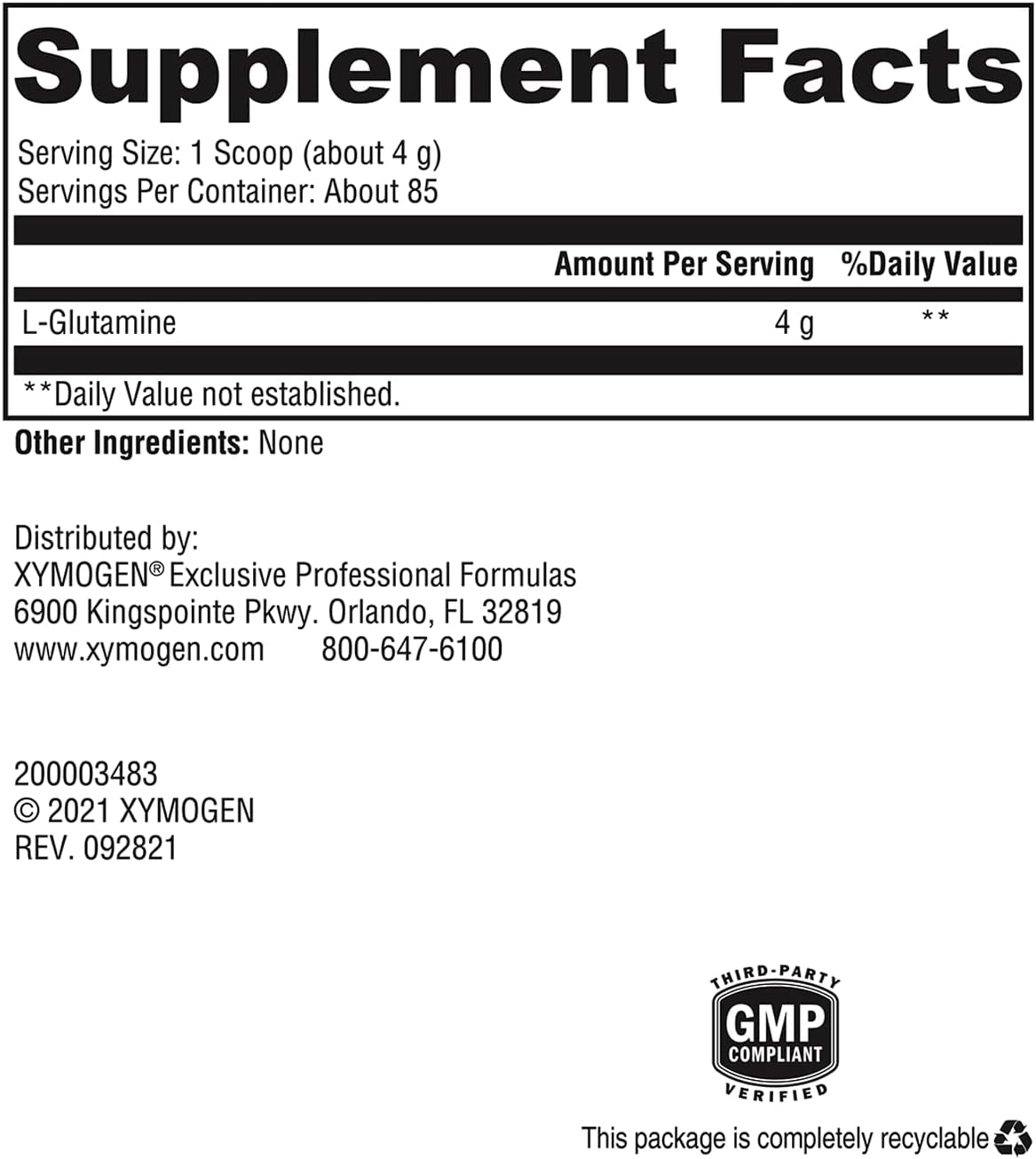 美國XYMOGEN L-穀氨醯胺粉 胃腸健康 L-Glutamine 12 盎司 (340 g)