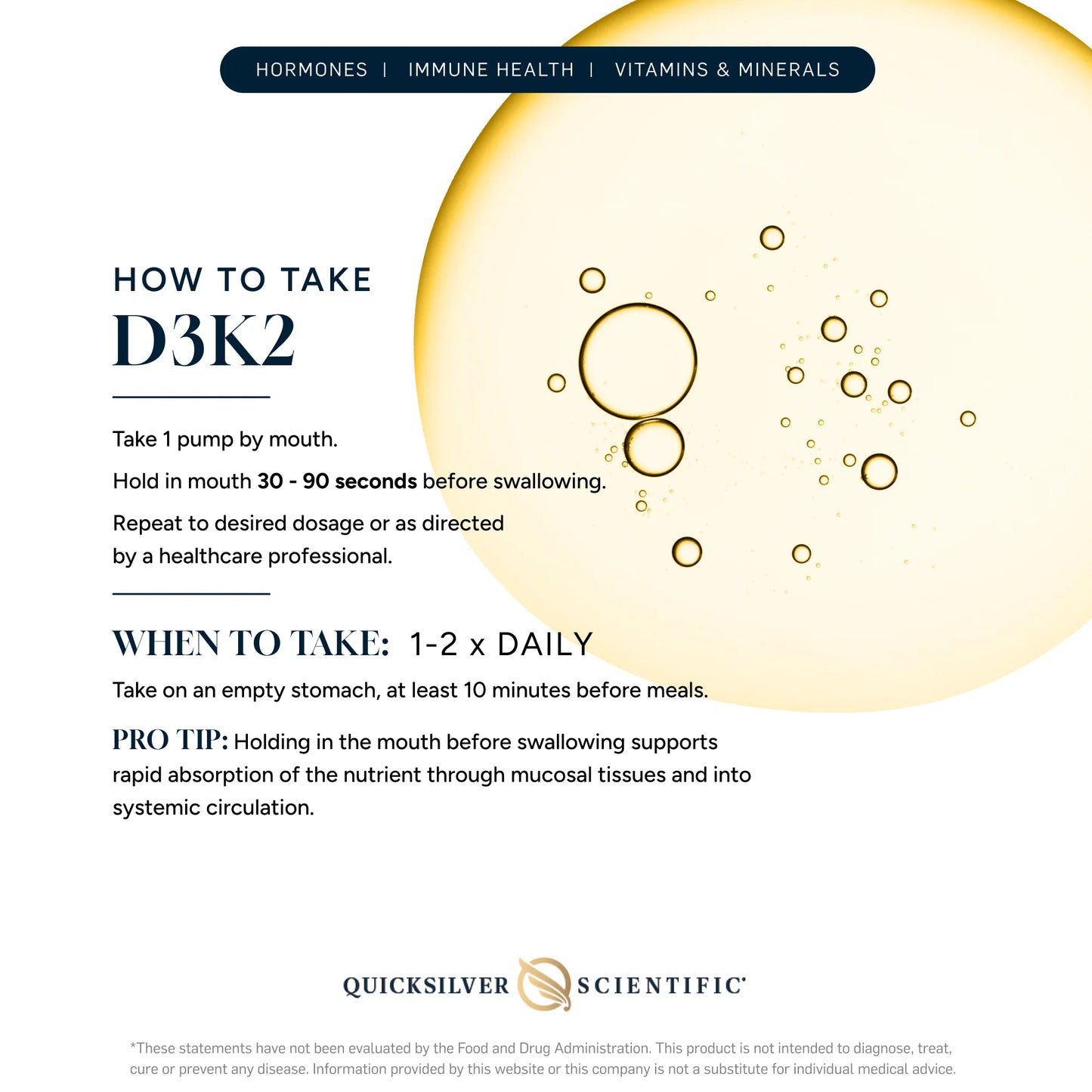 美國Quicksilver Scientific 乳化液體維生素 D3 + K2 MK7 脂質體補充劑 Nanoemulsified D3K2 1.7 液體盎司 (50 毫升)