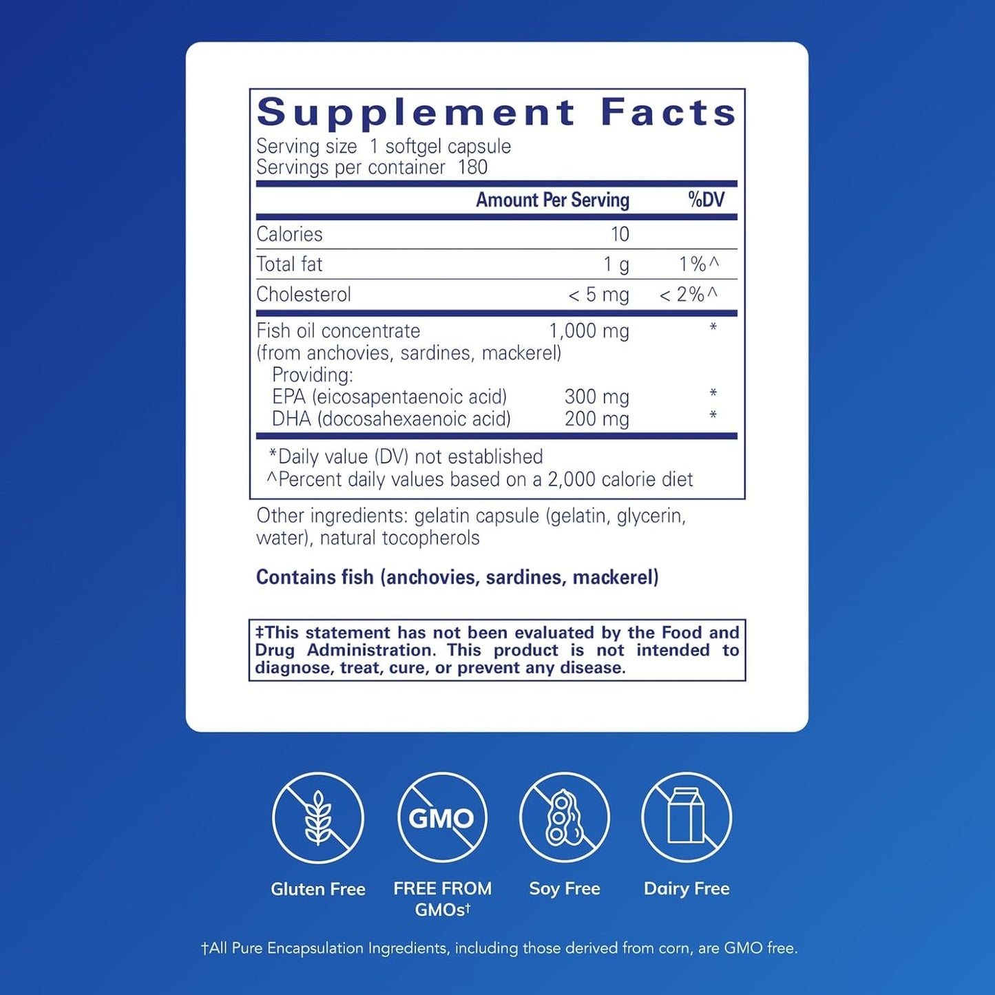 美國Pure Encapsulations 魚油 EPA/DHA Essentials 1000mg,180粒 膠囊