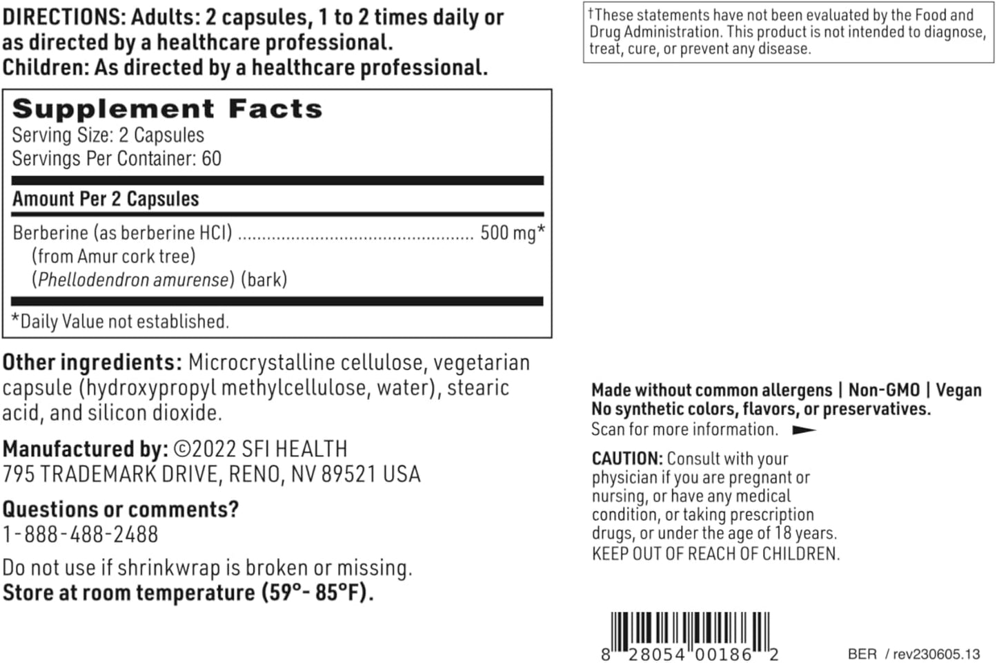 美國Klaire Labs SFI Health Berberine 120粒膠囊