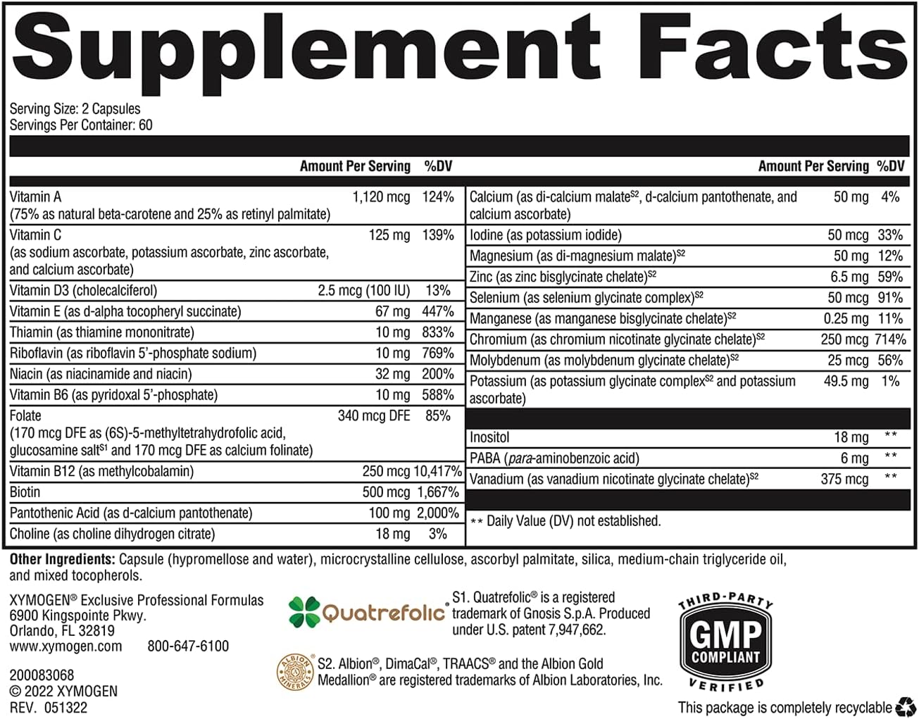 美國XYMOGEN 男女多維 不含銅和鐵 ActivNutrients® Without Copper & Iron,120 粒膠囊