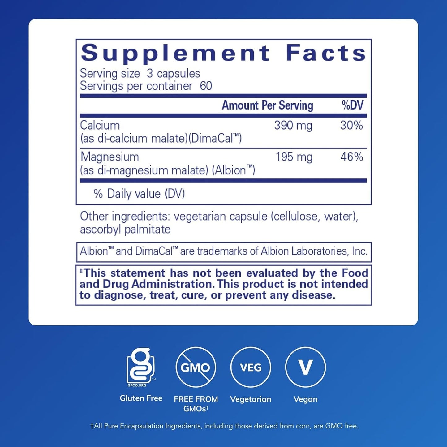 美國Pure Encapsulations 蘋果酸二鈣鎂 Calcium Magnesium (malate) 2:1,180粒