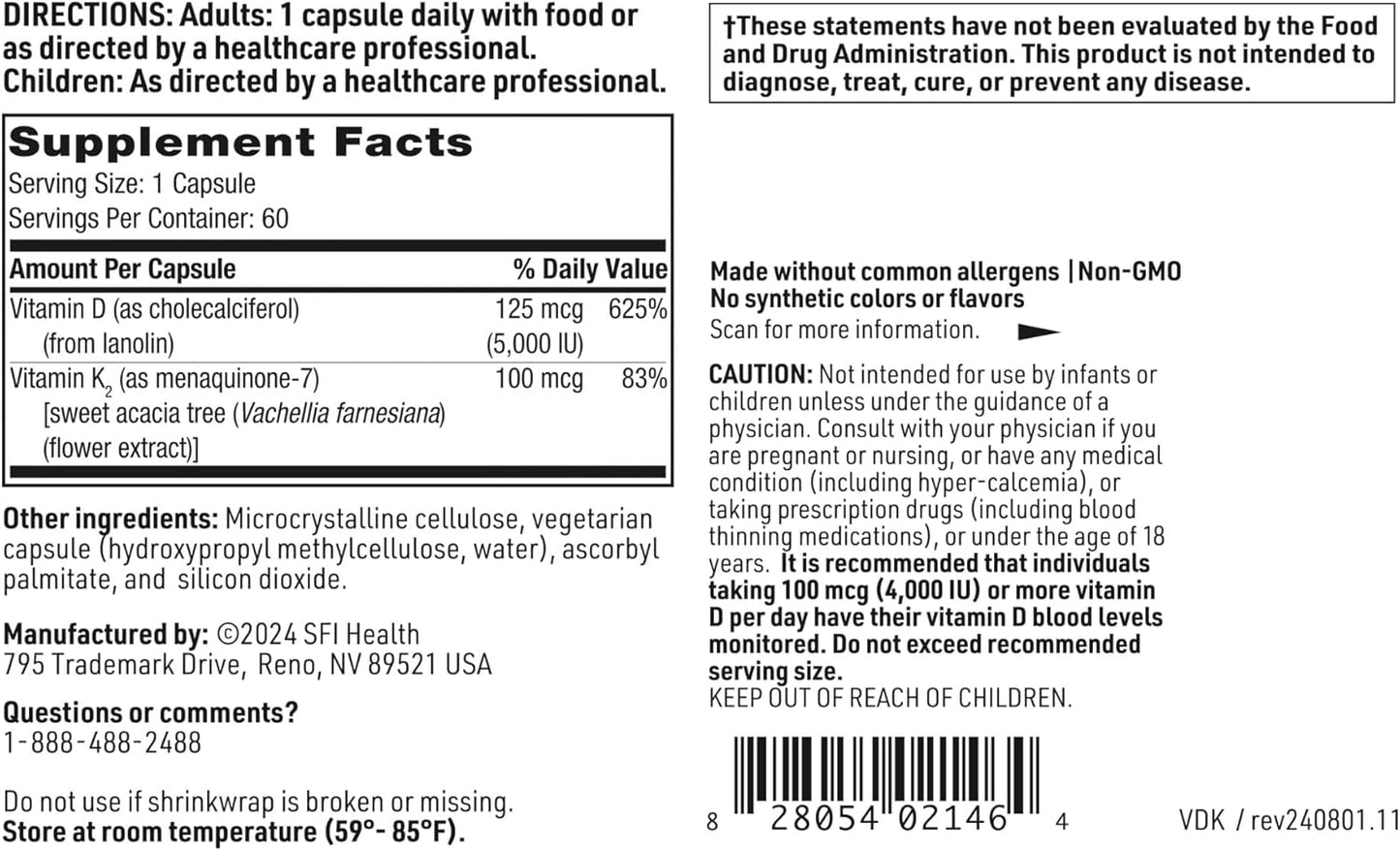 美國Klaire Labs/SFI Health Vitamin D Plus K,60粒膠囊