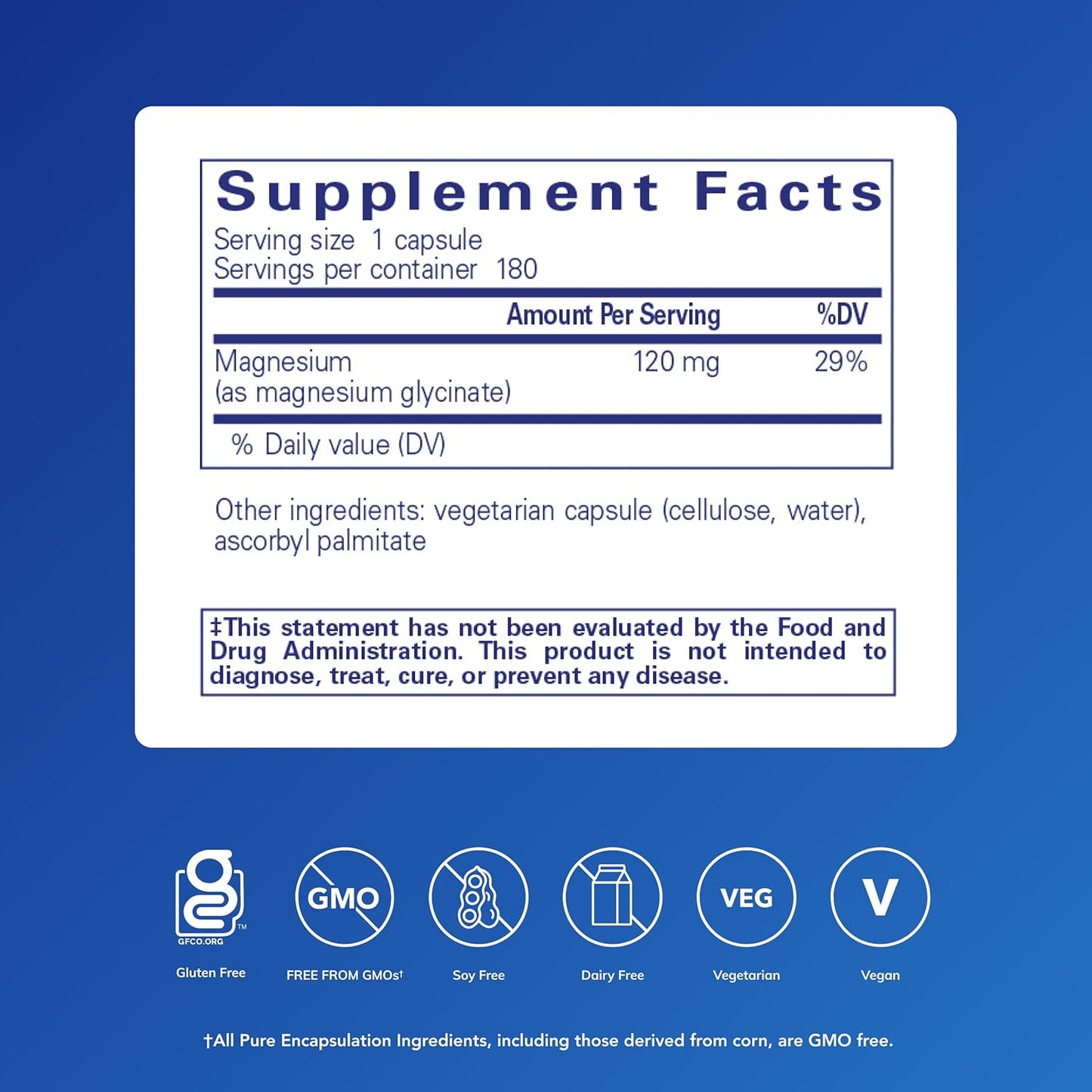 美國Pure Encapsulations 甘氨酸鎂 Magnesium (Glycinate) 180粒 膠囊