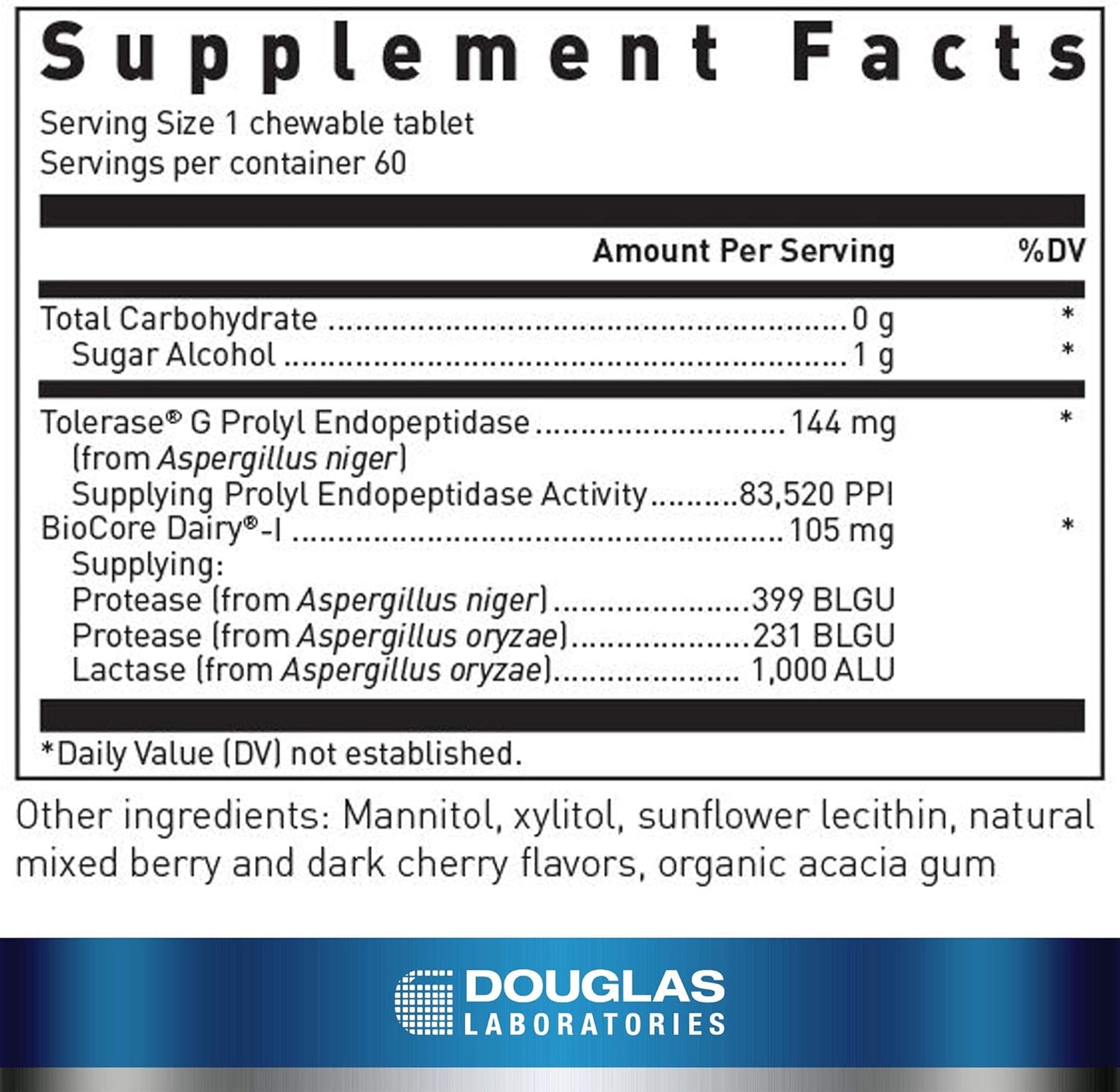美國Douglas Laboratories 麩質乳製品消化酵素 Gluten-Dairy Ultra Enzyme 60片 咀嚼片