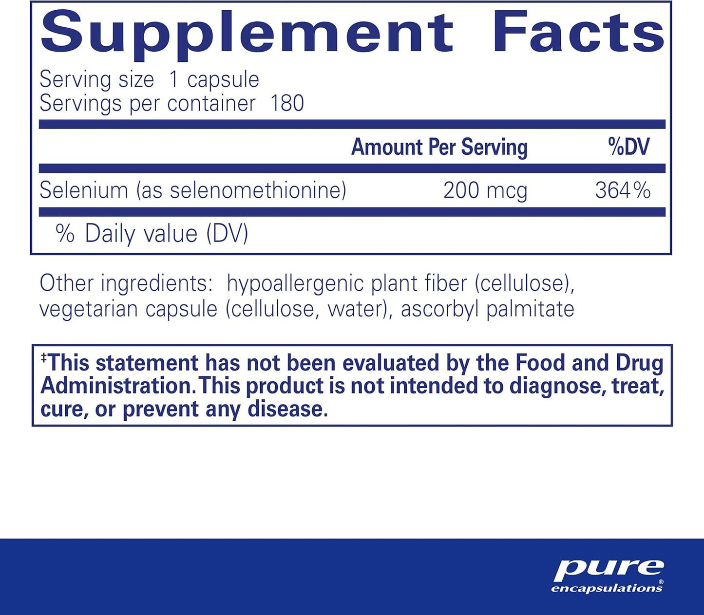 美國Pure Encapsulations L-硒代蛋氨酸 200 mcg Selenium 180粒 膠囊