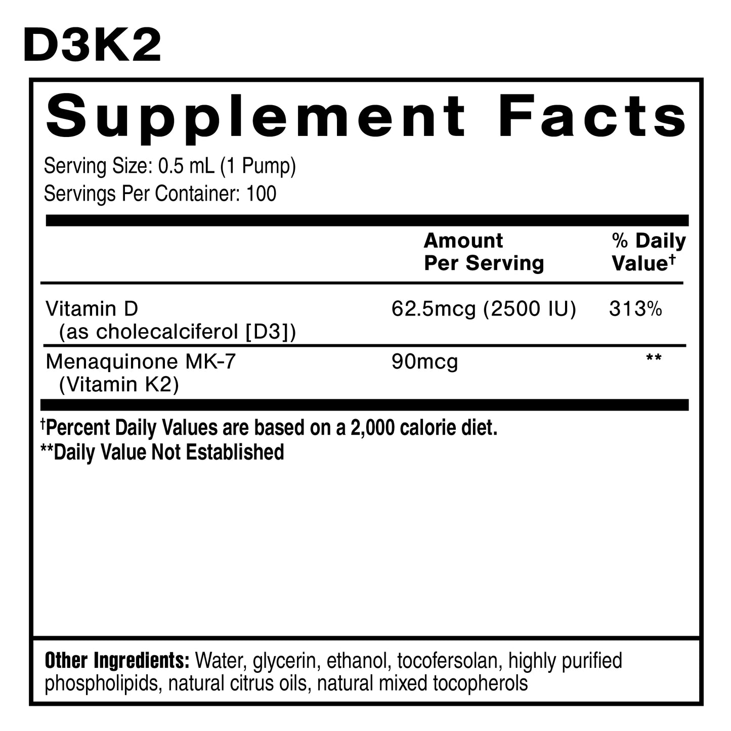 美國Quicksilver Scientific 乳化液體維生素 D3 + K2 MK7 脂質體補充劑 Nanoemulsified D3K2 1.7 液體盎司 (50 毫升)