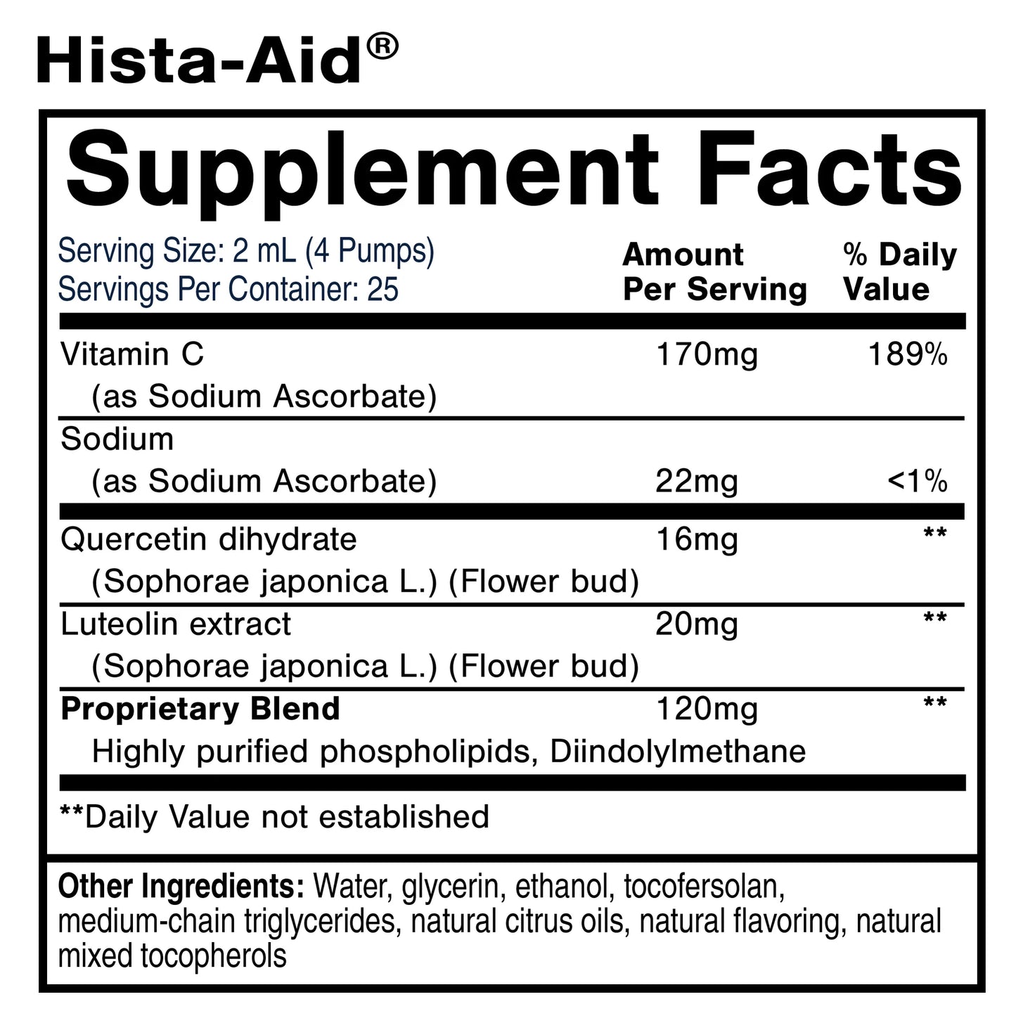 美國Quicksilver Scientific 脂質VC、DIM、木犀草素和槲皮素混合液體 Nanoemulsified Hista-Aid 1.7 液體盎司 (50 毫升)