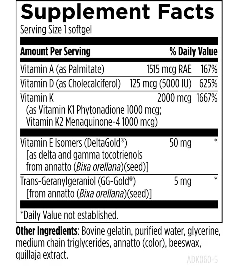 美國Designs for Health 脂溶性維他命A/D/E/K ADK Evail，60粒軟膠囊