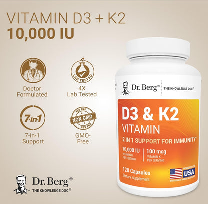 美國Dr. Berg 維他命D3 & K2 10,000 IU + MK7，120粒膠囊