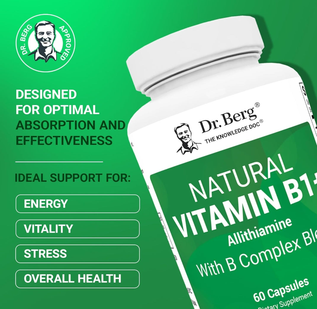 美國Dr. Berg 天然維生素B1+B6+B12 含B群維生素 Natural Vitamin B1+，60粒胶囊
