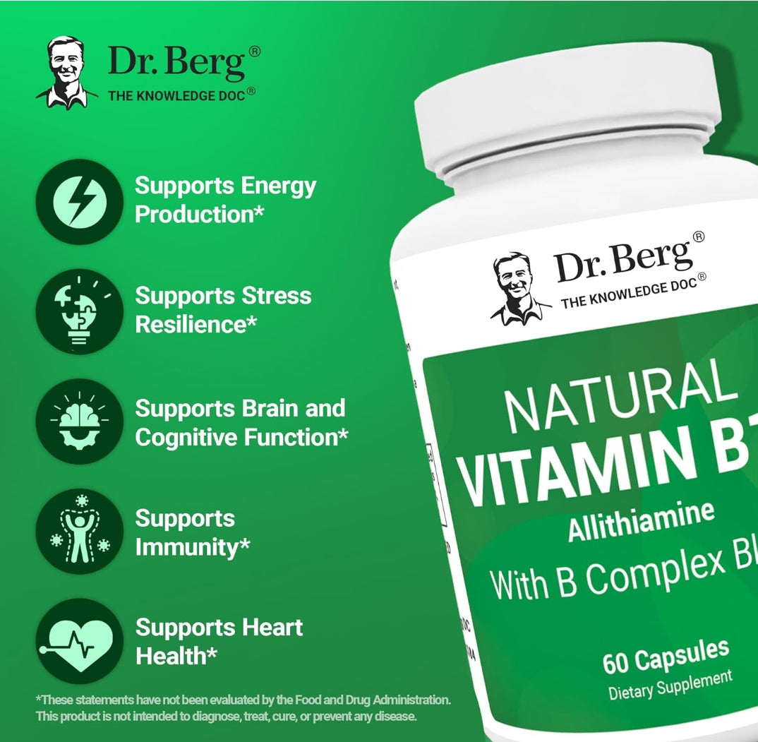 美國Dr. Berg 天然維生素B1+B6+B12 含B群維生素 Natural Vitamin B1+，60粒胶囊