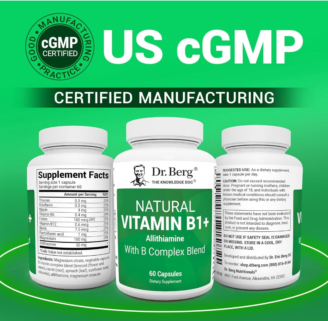 美國Dr. Berg 天然維生素B1+B6+B12 含B群維生素 Natural Vitamin B1+，60粒胶囊