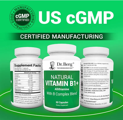 美國Dr. Berg 天然維生素B1+ 含B群維生素 Natural Vitamin B1+，60粒膠囊