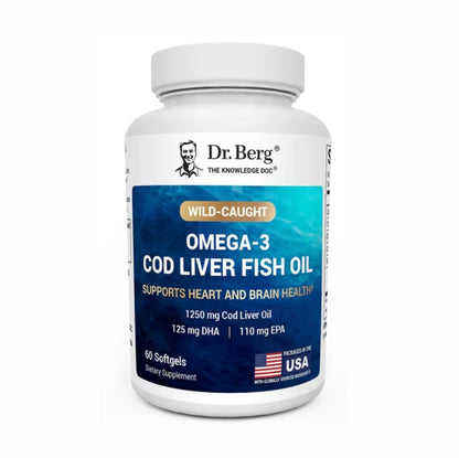 美國Dr. Berg 野生捕撈鱈魚魚肝油  Wild-Caught Omega-3 Cod Liver Fish Oil，60粒膠囊