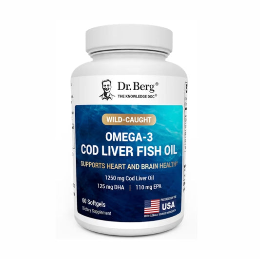 美國Dr. Berg 野生捕撈鱈魚魚肝油  Wild-Caught Omega-3 Cod Liver Fish Oil，60粒膠囊