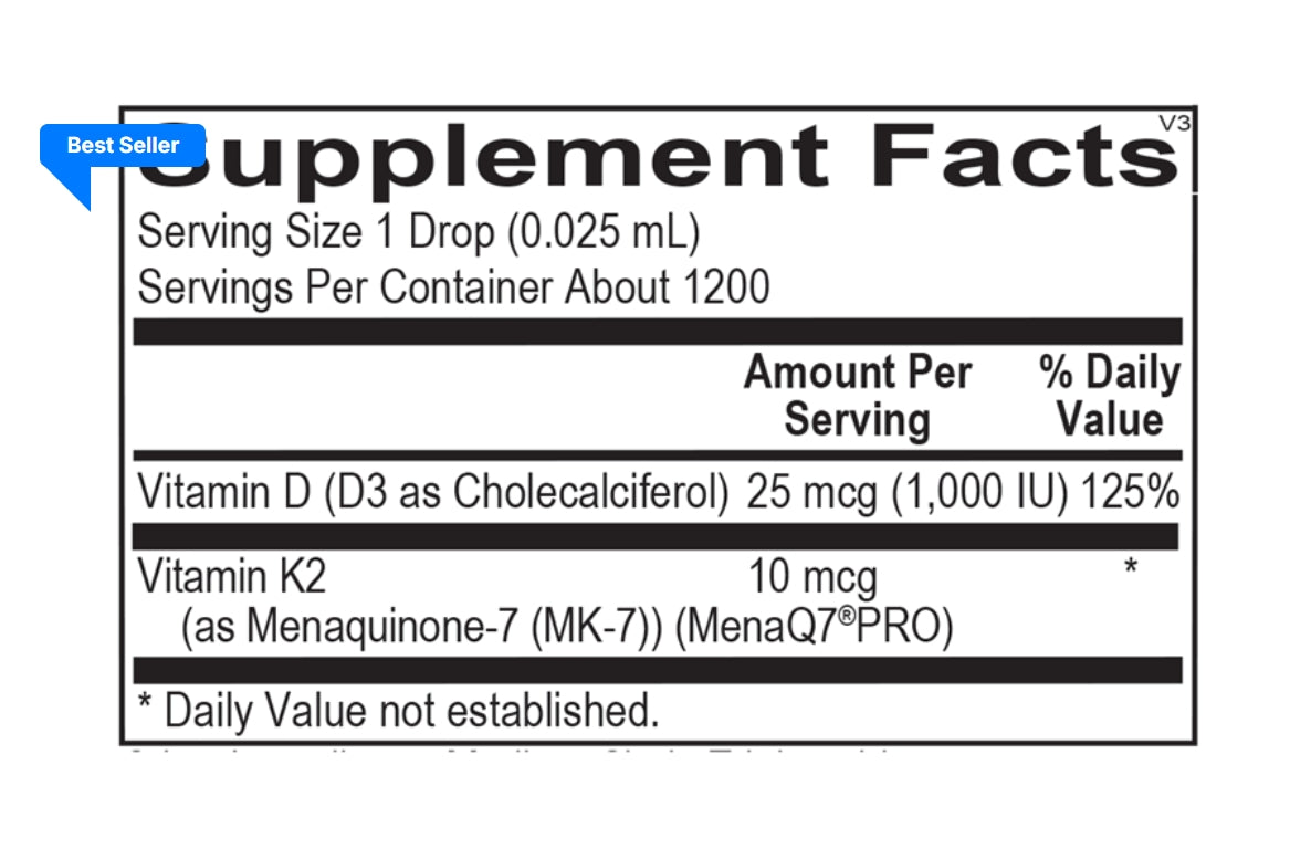 美國Ortho Molecular Product 液體維生素D3 1000 iu + K2, Liquid Vitamin D3 with K2，30 ml