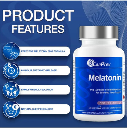 加拿大CanPrev 緩釋褪黑素  Melatonin Sustained-Release 3mg，60粒 膠囊