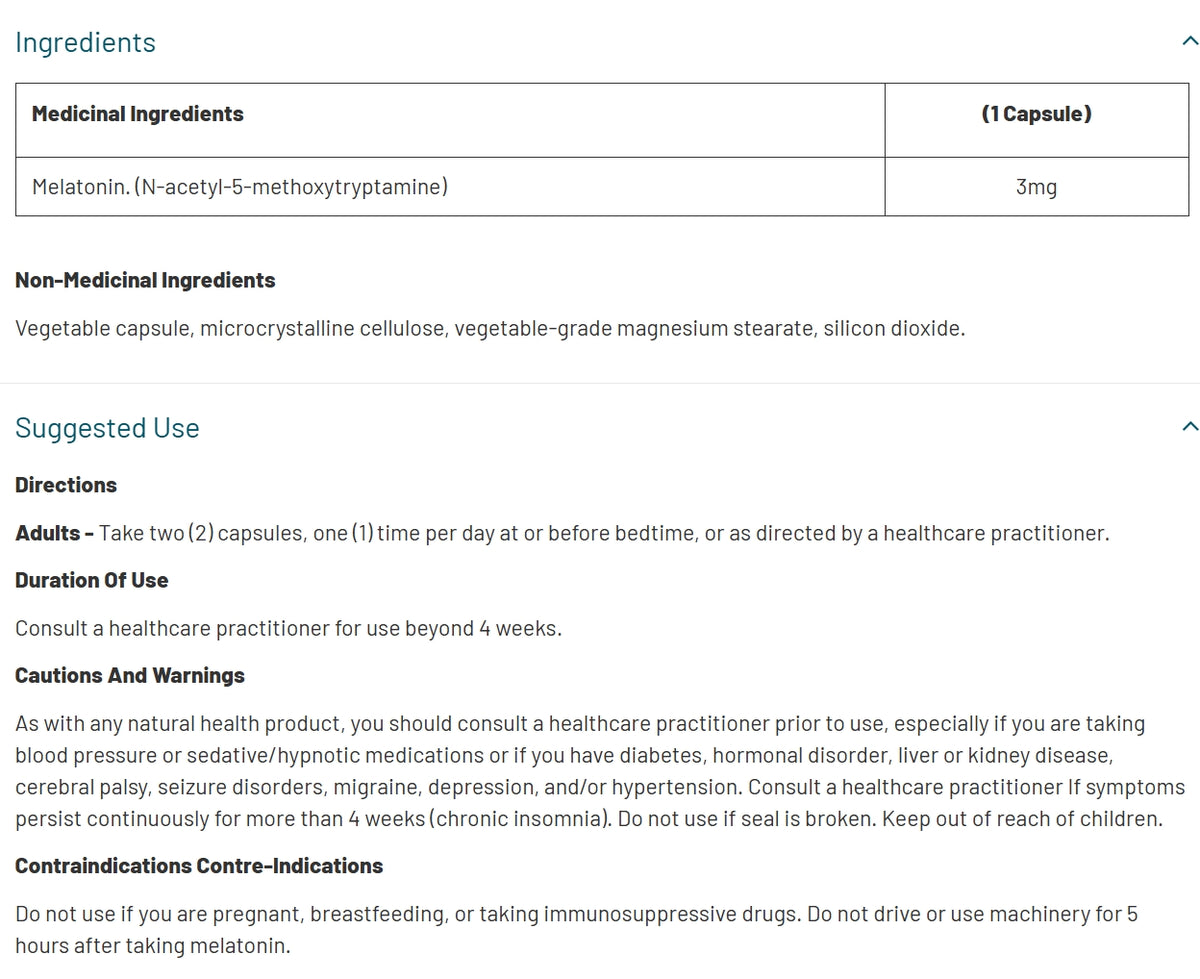 加拿大CanPrev 緩釋褪黑素  Melatonin Sustained-Release 3mg，60粒 膠囊