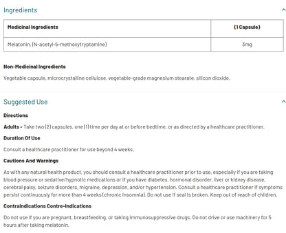加拿大CanPrev 緩釋褪黑素  Melatonin Sustained-Release 3mg，60粒 膠囊
