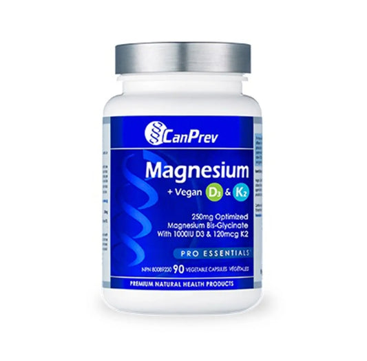 加拿大CanPrev 雙甘氨酸鎂+D3+K2  Magnesium + Vegan D3 & K2，90粒 膠囊