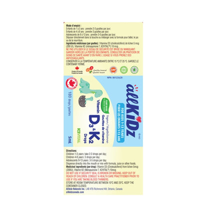 加拿大直送allKiDz 兒童素食版維生素D3+K2滴劑 Vegan Vitamin D3 & K2 Drops, 5 ml