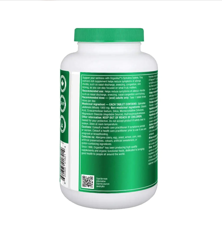 加拿大直送Organika 螺旋藻片 SPIRULINA, 1000 mg, 180 Tablets