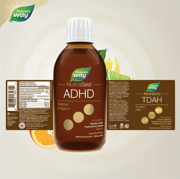 加拿大直送NutraSea 兒童專注力魚油 ADHD Targeted Omega-3 Citrus Punch 200mL