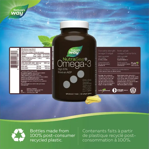 加拿大直送NutraSea 强化EPA魚油 HP Omega-3 Extra Strength EPA Fresh Mint 60 Softgels