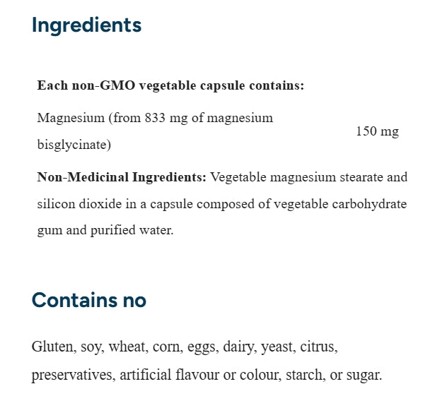 加拿大直送NFH 雙甘氨酸鎂 Magnesium SAP 180 Capsules Exp: 05/2028