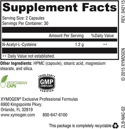 美國XYMOGEN N-乙醯半胱氨酸 NAC 600mg 60 粒膠囊