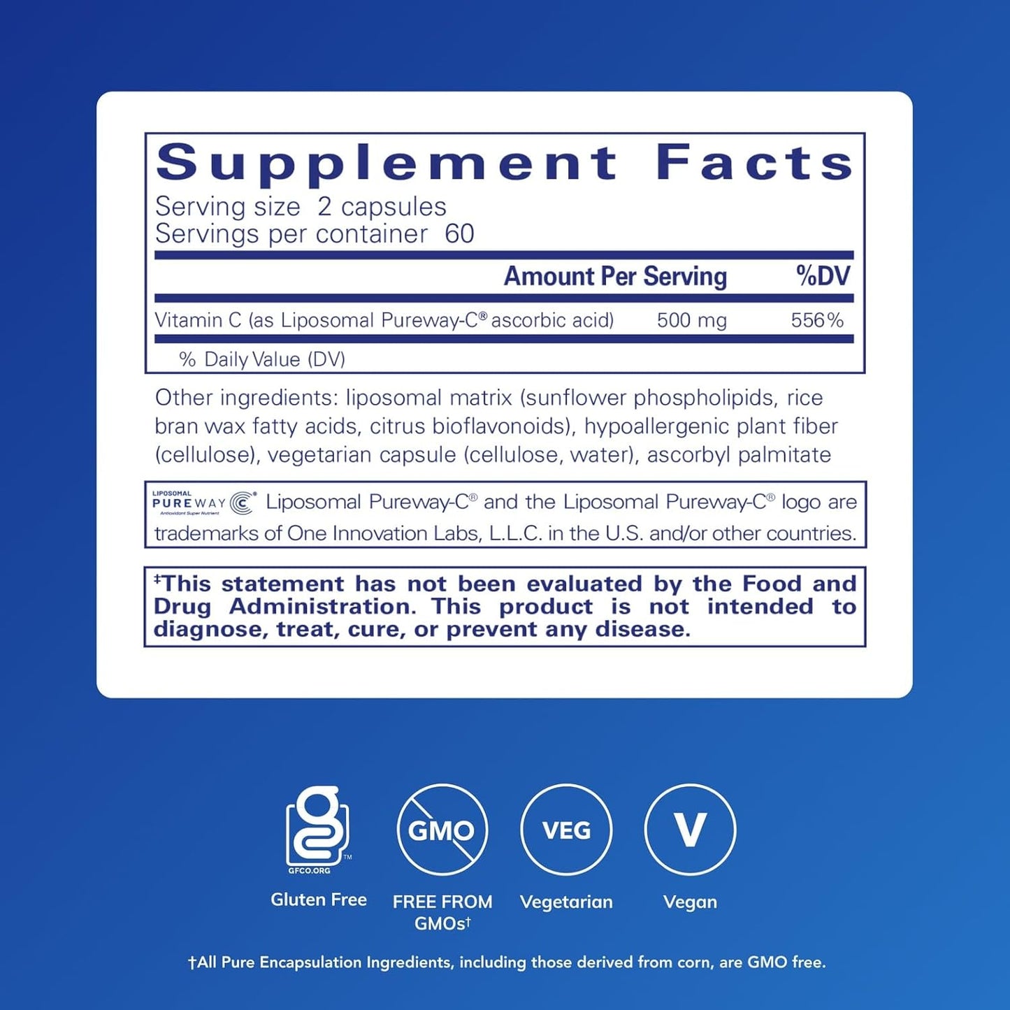 美國Pure Encapsulations  脂質體維他命C Liposomal Vitamin C，120 粒 膠囊