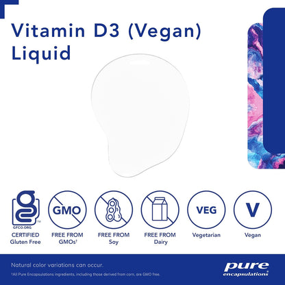 美國Pure Encapsulations  維生素 D3(素食）液體  Vitamin D3 (Vegan) Liquid   0.3 液體盎司 10 mL
