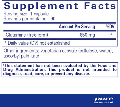 美國Pure Encapsulations 天然 L-穀氨醯胺 850 毫克  L-Glutamine 850 mg  90粒 膠囊
