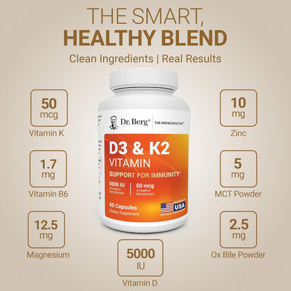 美國Dr. Berg 維生素D3 5000 IU +K2，D3 & K2 Vitamin，60粒膠囊