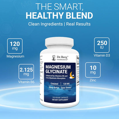 美國Dr. Berg 甘氨酸鎂+維生素D3、B6和鋅 Magnesium Glycinate，150粒膠囊