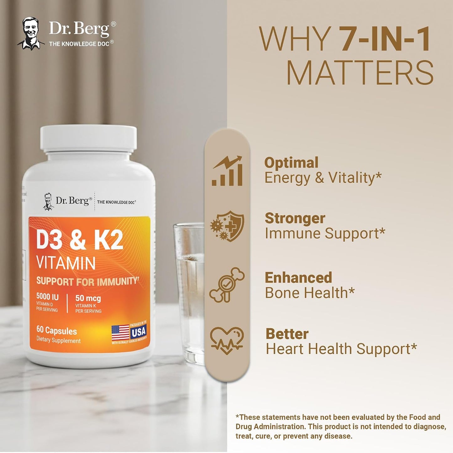 美國Dr. Berg 維生素D3 5000 IU +K2，D3 & K2 Vitamin，60粒膠囊