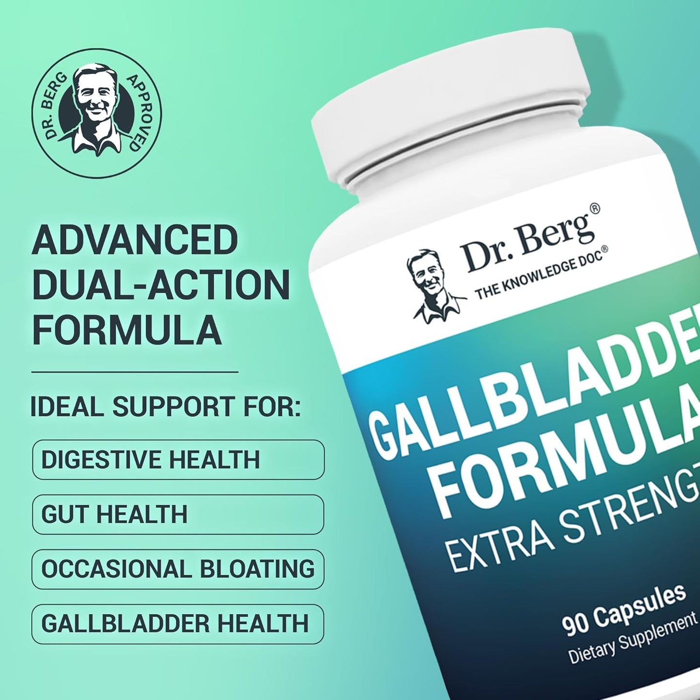美國Dr. Berg 強效膽囊配方 牛膽汁消化酵素 Gallbladder Formula，90粒胶囊