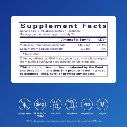 美國Pure Encapsulations 液體脂質體維他命C Liposomal Vitamin C liquid，120ml