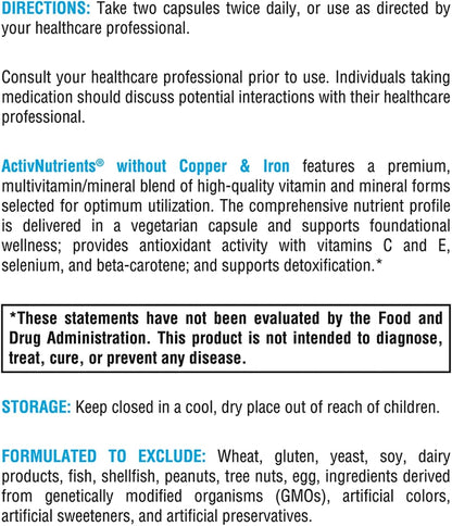 美國XYMOGEN 男女多維 不含銅和鐵 ActivNutrients® Without Copper & Iron，120 粒膠囊