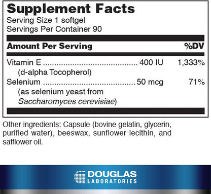 美國Douglas Laboratories  硒+維生素 E  Selenium + Vitamin E 90粒 軟膠囊