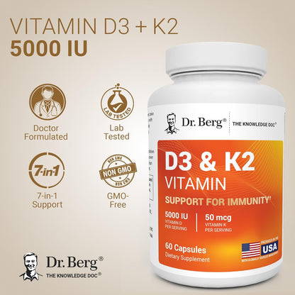美國Dr. Berg 維生素D3 5000 IU +K2，D3 & K2 Vitamin，60粒膠囊