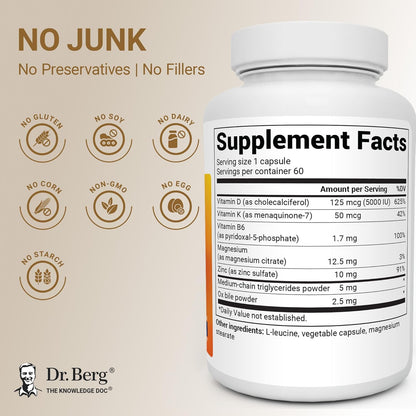 美國Dr. Berg 維生素D3 5000 IU +K2，D3 & K2 Vitamin，60粒膠囊