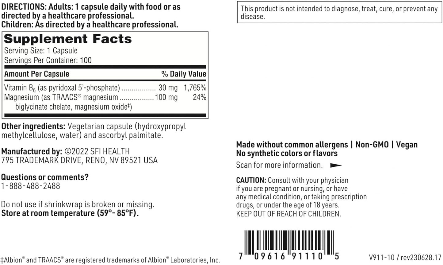 美國Klaire Labs SFI Health P-5-P Plus Magnesium 100粒膠囊