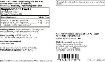 美國Klaire Labs/SFI Health 活性維生素B6+鎂 P-5-P Plus Magnesium，100粒膠囊