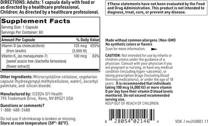 美國Klaire Labs/SFI Health Vitamin D Plus K，60粒膠囊