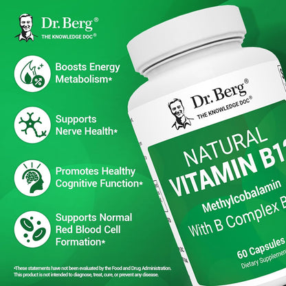 美國Dr. Berg 天然維生素B12 1000 mg 含B群維生素 Natural Vitamin B12，60粒膠囊