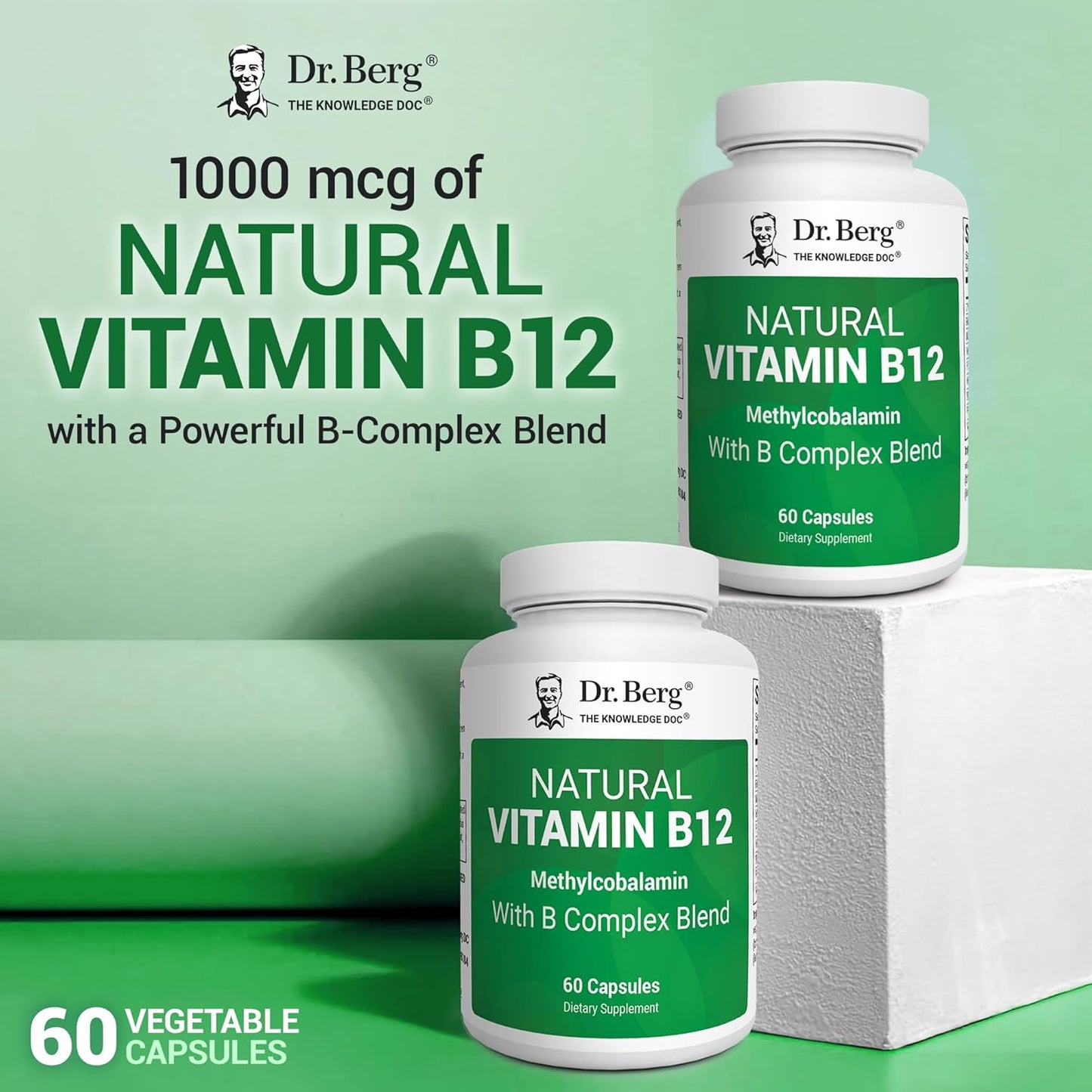美國Dr. Berg 天然維生素B12 1000 mg 含B群維生素 Natural Vitamin B12，60粒胶囊